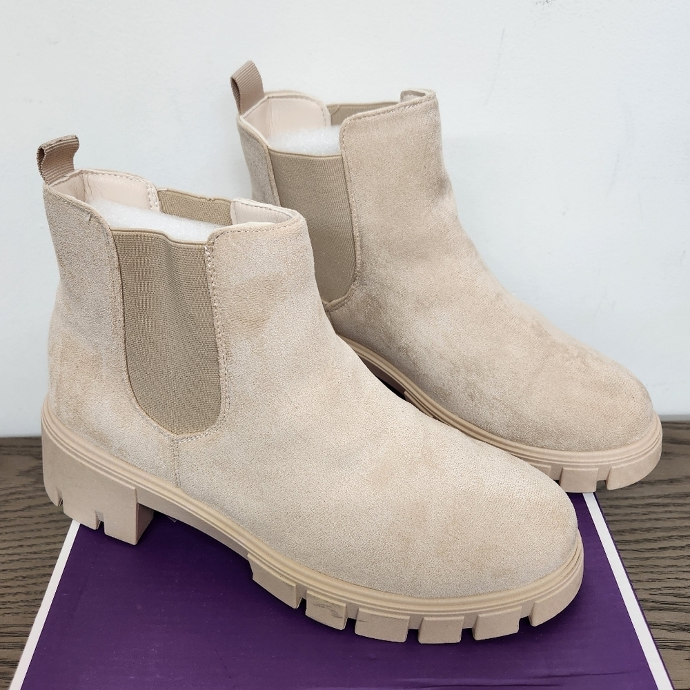 Top Moda Suede Chunky Sole Boots Womens 10 Beige Fall Combat - Picture 7 of 12